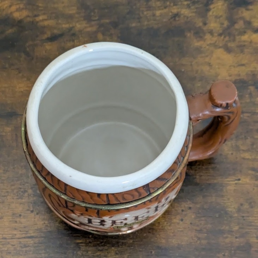 VTG Beer Mug Souvenir Galveston Texas‎ Barrel Design Ceramic Handle Kitsch Japan - Picture 6 of 11